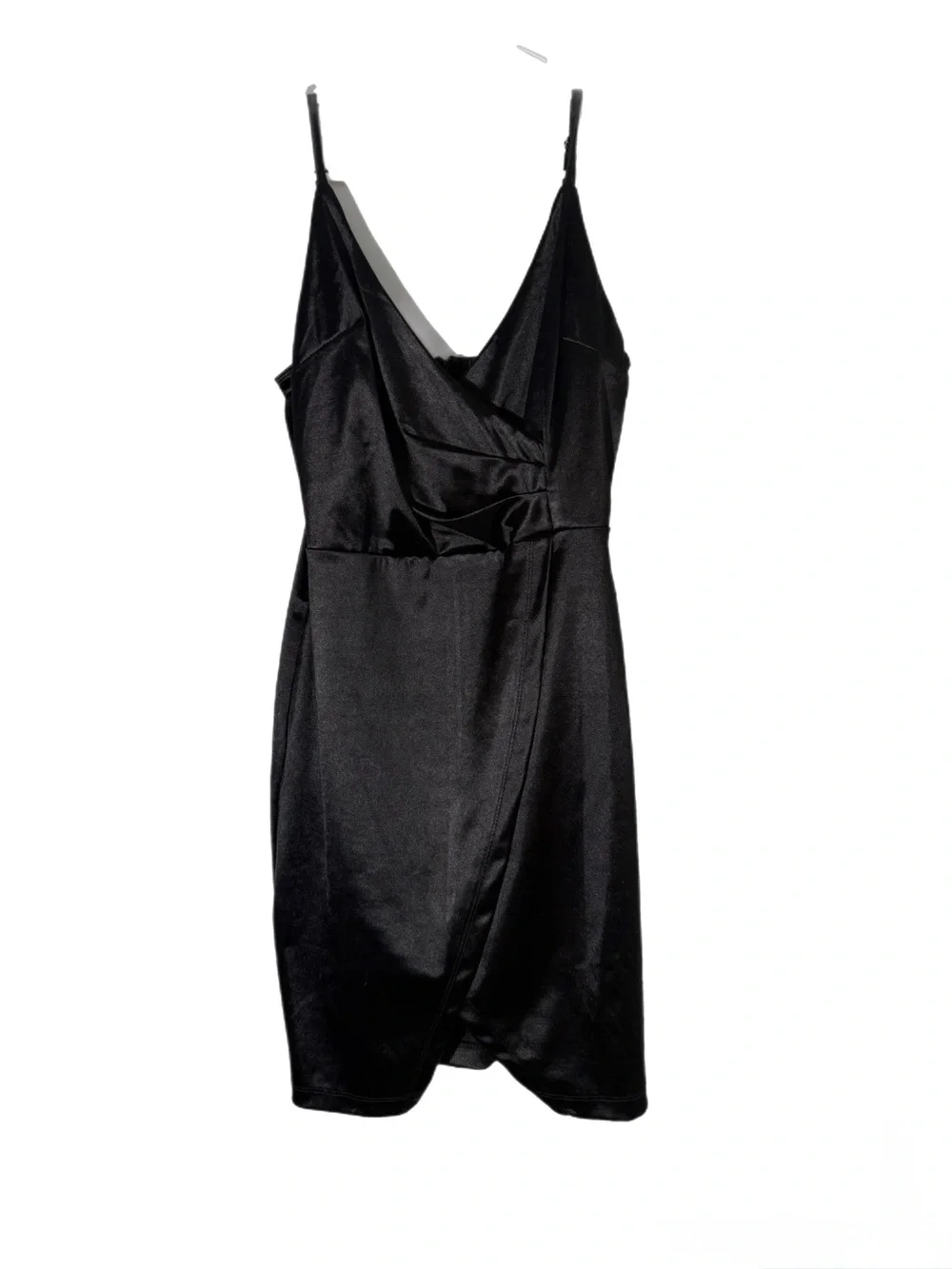 Satin Black Mini Slip Dress with Draped V-Neck - Picture 1 of 4
